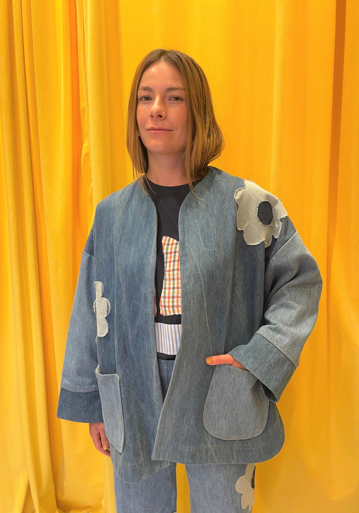 Blomstermærke til jeans med tæppe