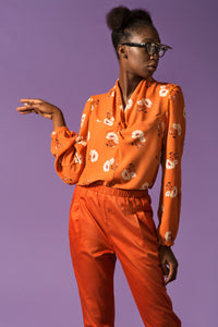 Knot Blouse Flower & Pyja Slacks Orange